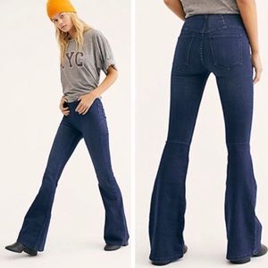 Free People Penny Pull-On Flare Leg Dark Wash Jeans